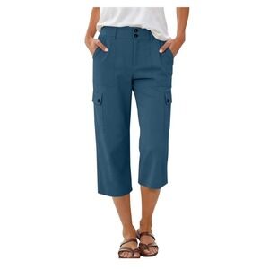 Unbranded Cargo Pants Women Medium Blue Cropped Elastic Waist Cotton Blend